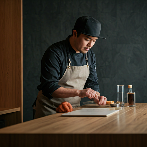 Chef finishing a plated course at a curated dinner